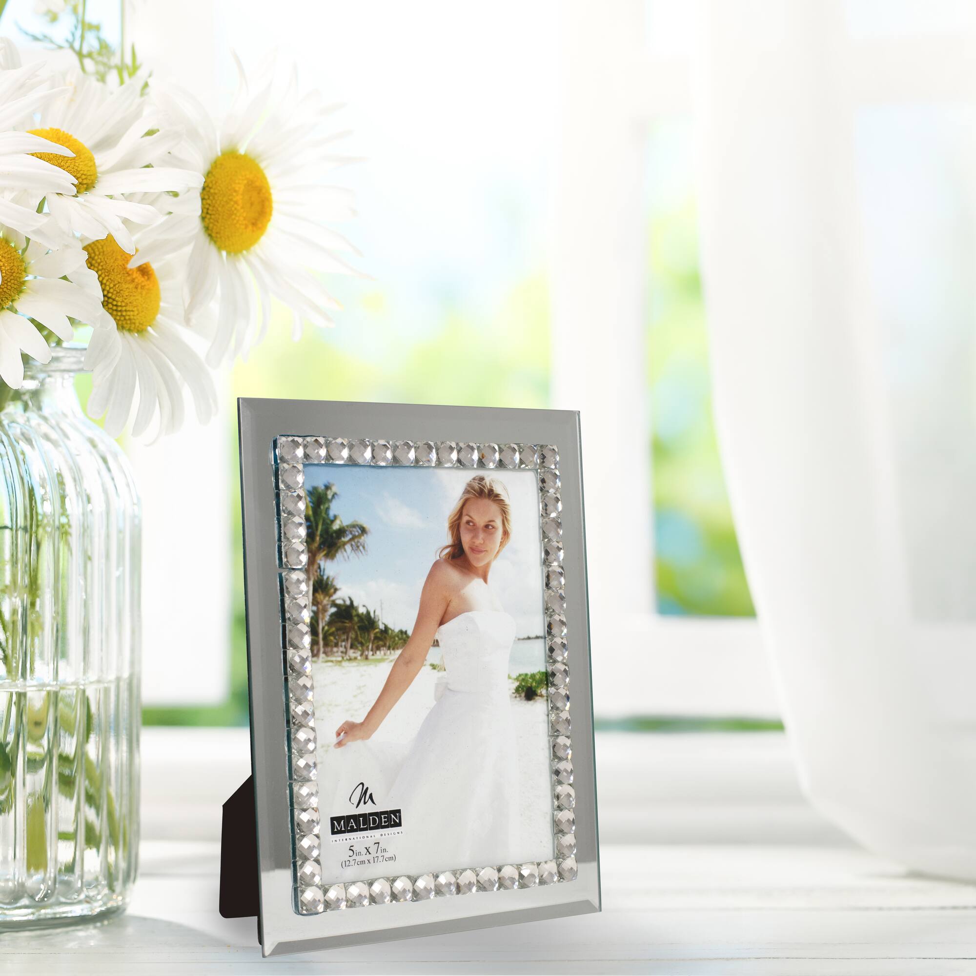 Malden International Designs 5" x 7" Mirrored Glass Frame with Jewels